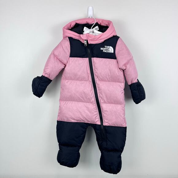The North Face Nuptse One Piece Down Insulated Snow Suit Pink 3-6 Months NWOT - Picture 1 of 14